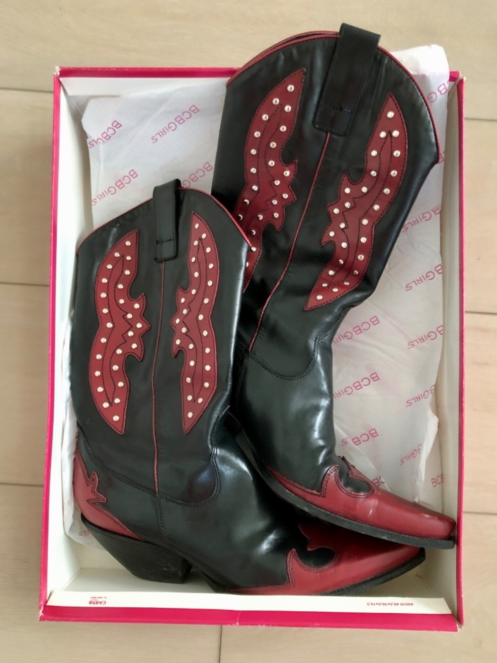 Vintage BCBG black and red western cowboy cowgirl boots size 8.5M